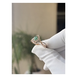 Elegant Pear Cut Lab Grown Diamond Halo <b>Ring</b> 0.20 Ct 14 KT Gold <b>Split</b> Shank Floral Cluster Engagement Anniversary Jewelry Women - Product Image 5