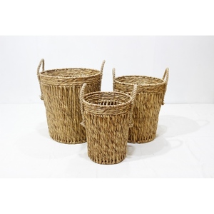 Woven <b>Seagrass</b> <b>Storage</b> <b>Basket</b> Set Rope Handle Round Hamper Natural Home Organizer for Living Room Bedroom - Product Image 1