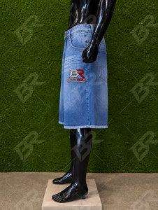 Pantalones Cortos de Mezclilla para Hombre, Tejido de Lona Sólida, Lavado Medio, Transpirables, de Algodón, Estilo Casual Urbano, Cintura Alta, Botones, Dobladillo Deshilachado, Logotipo Personalizado - Product Image 3