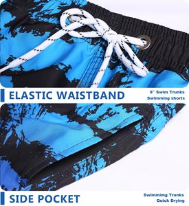 Shorts de Baño para Hombre, Azul y Negro, Estampado Abstracto, Secado Rápido, Cintura Media, Cordón Ajustable, Casuales, con Bolsillos - Product Image 3