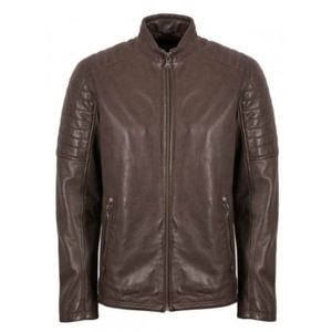 Men's Brown Genuine Leather Moto <b>Jacket</b> Turn-down Collar Zipper Closure Slim Fit Criss-cross Decoration Autumn Wear - Product Image 6