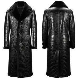 Plus Size <b>Men's</b> Long <b>Leather</b> Overcoat Mink Fur Turn Down Collar Single Breasted Winter <b>Coat</b> - Product Image 5