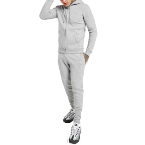 Men's Gray <b>Hooded</b> Tracksuit Full <b>Zip</b> Sweat Suit Joggers Set Solid Plain Color Casual Winter Wear Breathable 100% Cotton Fleece - Product Image 1