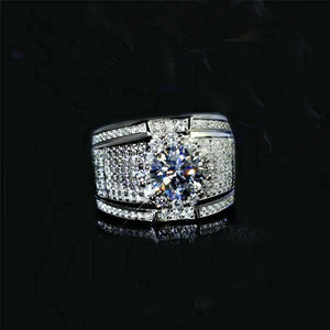 Bague de Mariage Halo pour Homme, Sertie Pavé, Coupe Hip Hop, Moissanite Large, Bague de Fiançailles, pour Soirée, en Argent Sterling 925 Rhodié, Cadeau - Product Image 3