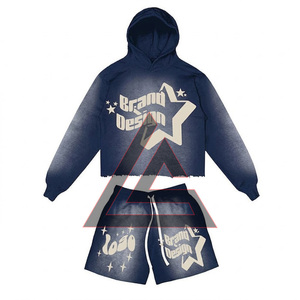 Diseña tu Propio Conjunto de Sudadera con Capucha y Pantalones Cortos Personalizados de Marca Propia, Nueva Colección 2026, Conjunto de Sudadera con Capucha y Pantalones Deportivos, Traje Deportivo con Efecto Lavado Ácido para Hombre - Product Image 5