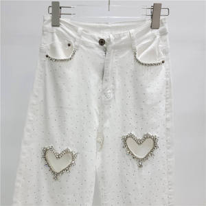 Skinny Fit High Waist Plus Size Women's Jeans New Arrivals Breathable Casual Love Heart Rhinestones Cargo Denim Loose High Waist - Product Image 5
