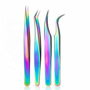 Extension de pince à cils en acier inoxydable couleur arc-en-ciel Type de pointe pointue durable - Product Image 1