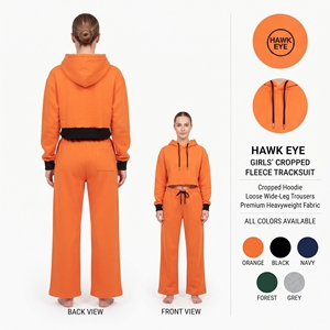 Conjunto de Sudadera Corta y Pantalones Anchos Hawk Eye para Niñas, Chándal de Felpa de Algodón Grueso - Product Image 4