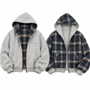 Veste à capuche réversible pour homme, à carreaux, zippée, oversize, streetwear d'hiver, vente en gros personnalisée - Product Image 1