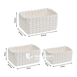 Panier de rangement en rotin naturel, ensemble de bacs gigognes tressés avec bord festonné, organisateur décoratif pour salle de bain, chambre et chambre d'enfant - Product Image 2