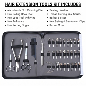 Kit d'outils professionnels pour extensions capillaires avec pinces à micro-anneaux, crochet de tirage, peigne à queue, pinces de sectionnement et aiguilles - Product Image 2