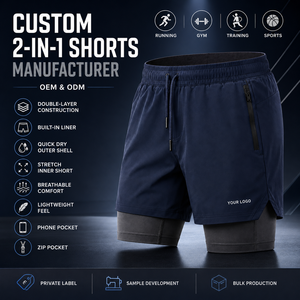 Men's Double-<b>Layer</b> 2-In-1 Training Shorts With Elastic Waistband And Zipper Pocket Quick Dry Sporty Design - Product Image 6
