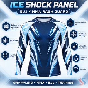 Custom Logo Ice Shock Panel BJJ <b>Rash</b> <b>Guard</b> <b>Men</b> Breathable Compression MMA Jiu Jitsu Fightwear OEM Wholesale Factory - Product Image 6