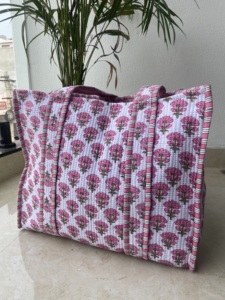 Bolso Tote de Algodón a Rayas Azules y Blancas con Estampado Floral para Mujer, con Cierre de Cremallera Aislado, para Uso en Invierno y Primavera - Product Image 4