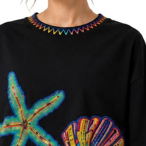 เสื้อยืดโอเวอร์ไซส์สีดำลายกราฟิกสำหรับผู้หญิง พิมพ์ลายมหาสมุทรหลากสีสัน สไตล์ลำลอง ผ้าฝ้าย สตรีทแวร์ ใส่สบายช่วงฤดูร้อน ทรงหลวม รับผลิตตามแบบ OEM ODM ขายส่ง - Product Image 5