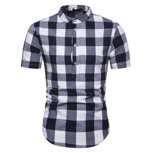 Tissu en toile de coton 100% à carreaux écossais personnalisable pour hommes et femmes, manches courtes pour chemises avec fonction de séchage rapide - Product Image 1