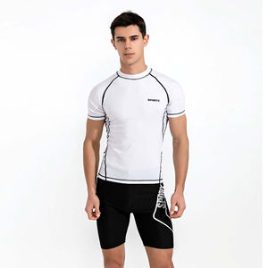 Conjunto Deportivo de Verano para Hombre: Camiseta Blanca de Manga Corta y Pantalones Cortos Negros, Cuello Redondo, Secado Rápido, 100% Algodón Tejido, 240gsm - Product Image 2