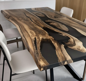 Plateau de table rectangulaire noir en bois d'acacia et résine époxy, décoration d'intérieur - Cadeau Diwali - Product Image 3