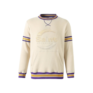 Sweat-shirt d'hiver pour homme à col rond brodé en molleton 100 % coton écologique avec poignets côtelés dorés et poche kangourou, pull sportif - Product Image 1