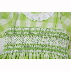 Smocked Children Clothing Girls <b>Dresses</b> For Baby Custom Design With <b>Gingham</b> <b>Green</b> Cotton Fabric Short Sleeve From Vietnam - Product Image 2