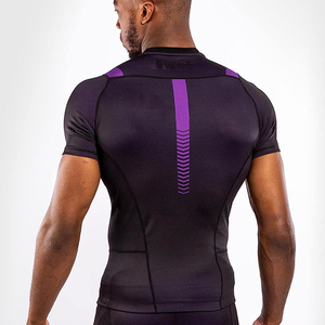 <b>Men's</b> Black Purple Short Sleeve Rash Guard Performance Compression Shirt Quick Dry <b>Swim</b> Surf Gym Wear Gym Training Rash Guard - Product Image 2