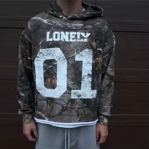 Sweat à capuche court personnalisé en coton French Terry pour homme, imprimé DTG motif Real Tree Camo, ourlet brut, ensemble streetwear camouflage - Product Image 6