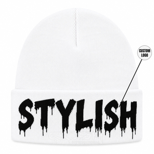 Bonnet blanc élégant Cosh International, unisexe, style streetwear, bonnet d'hiver tricoté avec broderie de logo personnalisé, motif lettres - Product Image 1