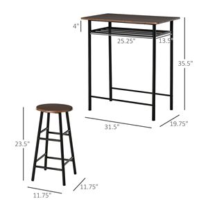 Set Tavolo e 2 Sgabelli da Bar Altezza Bancone Marrone/Nero, Pannello in MDF, Salvaspazio - Product Image 3