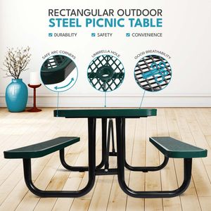 Tavolo da Picnic Rettangolare in Acciaio Verde da 6 Piedi per Esterni con Supporto per Ombrellone - Product Image 3