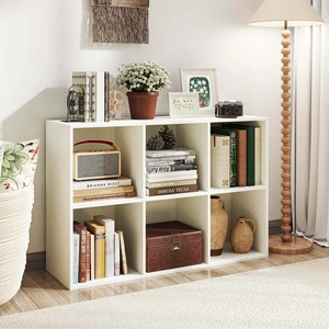 Minimalist Wooden Bookcase 100x100x45cm Four-Layer Storage <b>Shelf</b> Standing Type For Living Room Lacquered Finish Square Shape - Product Image 5