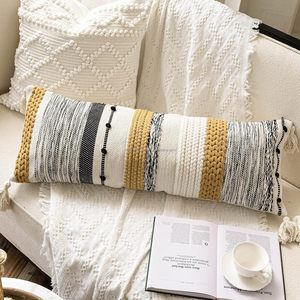Gris y blanco Lumbar decorativo Boho fundas de almohada sofá cojín indio hecho a mano granja verano fundas de almohada a precio barato - Product Image 5