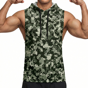 Factory Custom Men's Urban Camo Sleeveless Hooded Tank Top Gym <b>Drop</b> Armhole Muscle Workout Fitness Apparel Wholesale Tank Tops - Product Image 3
