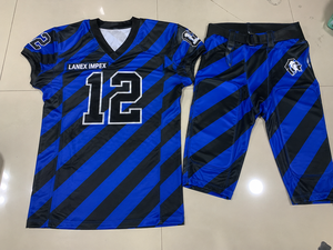Ensemble de maillot et pantalon de football américain sur mesure de haute qualité pour hommes, bleu et noir rayé, en polyester respirant, pour l'entraînement - Product Image 5