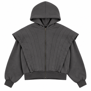 Maßgeschneiderter Herren-Hoodie in Dunkelgrau mit Reißverschluss, strukturiertem Cape-Oberteil und gerippten Bündchen, Private Label Hersteller. - Product Image 1
