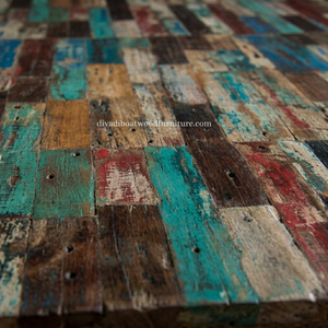 Table à manger carrée en bois de bateau recyclé, faite à la main, écologique, avec système de démontage, couleur naturelle, style ancien bateau - Product Image 4