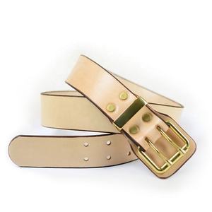 Bonne qualité hommes en cuir ceinture décontractée Durable haut Grain en cuir véritable marron ceintures hommes Vintage Design Double broche boucle dorée - Product Image 3