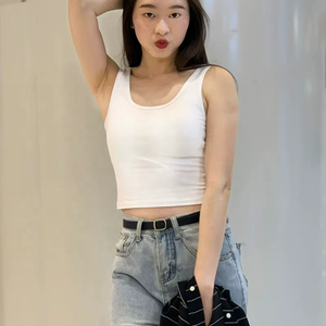 เสื้อยืดคอวีแขนกุดสำหรับผู้หญิงแฟชั่นอินเทรนด์ใหม่เสื้อสายเดี่ยวทรงหลวม100% ผ้าฝ้ายออร์แกนิกถักกันลื่นระบายอากาศ - Product Image 1