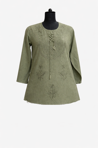 Haut brodé en viscose pour femme, vêtements de plage décontractés à manches longues - Product Image 3