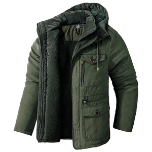 <b>Men's</b> Khaki Hooded <b>Parka</b> Zip Up <b>Winter</b> <b>Coat</b> Thick Sherpa Lined Windproof Casual Jacket - Product Image 3