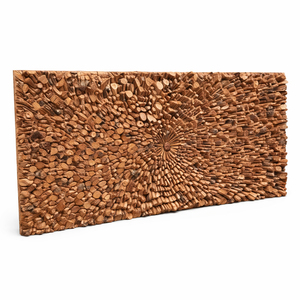 Panel de Pared Rectangular de Madera de Teca Hecho a Mano con Patrón de Mosaico Contemporáneo para Decoración de Interiores de Hoteles, Restaurantes y Villas - Product Image 2
