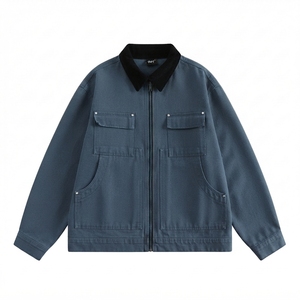 Navy Blue Men's Denim <b>Jacket</b> Casual Winter Hooded Full-Zip Anti-Bacterial Breathable Eco-Friendly <b>Fleece</b> <b>Lining</b> Embossed - Product Image 3