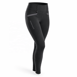 Pantalon d'équitation pour femme, taille haute, à boutons, imprimé, en tricot, longueur intégrale, poches en nylon, noir uni, équestre - Product Image 4