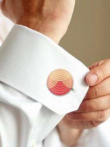 Mancuernillas Redondas de Lujo con Baño de Oro y Esmalte Rosa Melocotón para Hombre, Accesorios para Camisa Formal, Regalo de Boda o Negocios, Mancuernillas de Diseño - Product Image 1