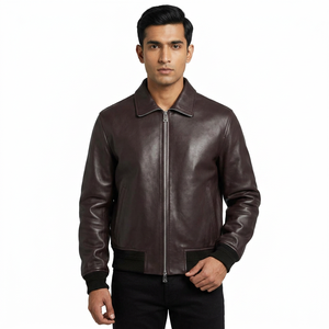 Casual Coated Leather Jacket with Stand Collar Vintage Style Hooded Outdoor Fashion for <b>Men</b> Made of Cow Skin - Product Image 1