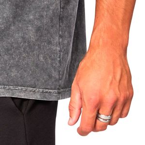 Camiseta Gris Carbón para Hombre, Lavada al Ácido, de Corte Holgado, Manga Corta, Cuello Redondo, Estilo Casual Urbano, Estilo Vintage, Moda para el Día a Día - Product Image 4