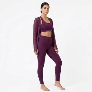 Conjunto Deportivo de Tres Piezas para Mujer, Chaqueta de Malla, Sujetador Deportivo, Leggings de Cintura Alta, Ropa Deportiva para Yoga y Fitness - Product Image 1