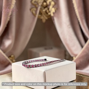 [Sheri Jewels] Classic Ruby Tennis 18K Solid Gold Natural Oval Ruby & Diamond Party <b>Bracelet</b>-Gift to Her - Product Image 3