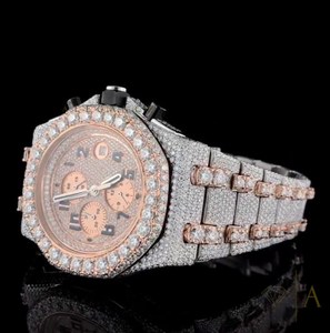 Reloj Cronógrafo de Lujo con Incrustaciones de Diamantes para Hombre, Caja Redonda de 42 mm, Movimiento de Cuarzo Analógico, Correa de Acero Inoxidable, Cierre Desplegable - Product Image 3