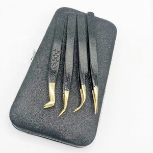 Pinzas para pestañas con purpurina curva en J de 45 grados de acero inoxidable con logotipo personalizado al por mayor fibra de aislamiento dorada puntiaguda personalizada - Product Image 6