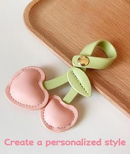 Cute Pink Cherry Bag Charm <b>Keychain</b> PU <b>Leather</b> Handbag Accessory for Women Girls - Product Image 6